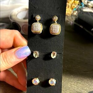 Elegant Gold and Silver Stud‎ Earrings Set
